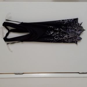 Micro mini black halter dress with glitter floral hem